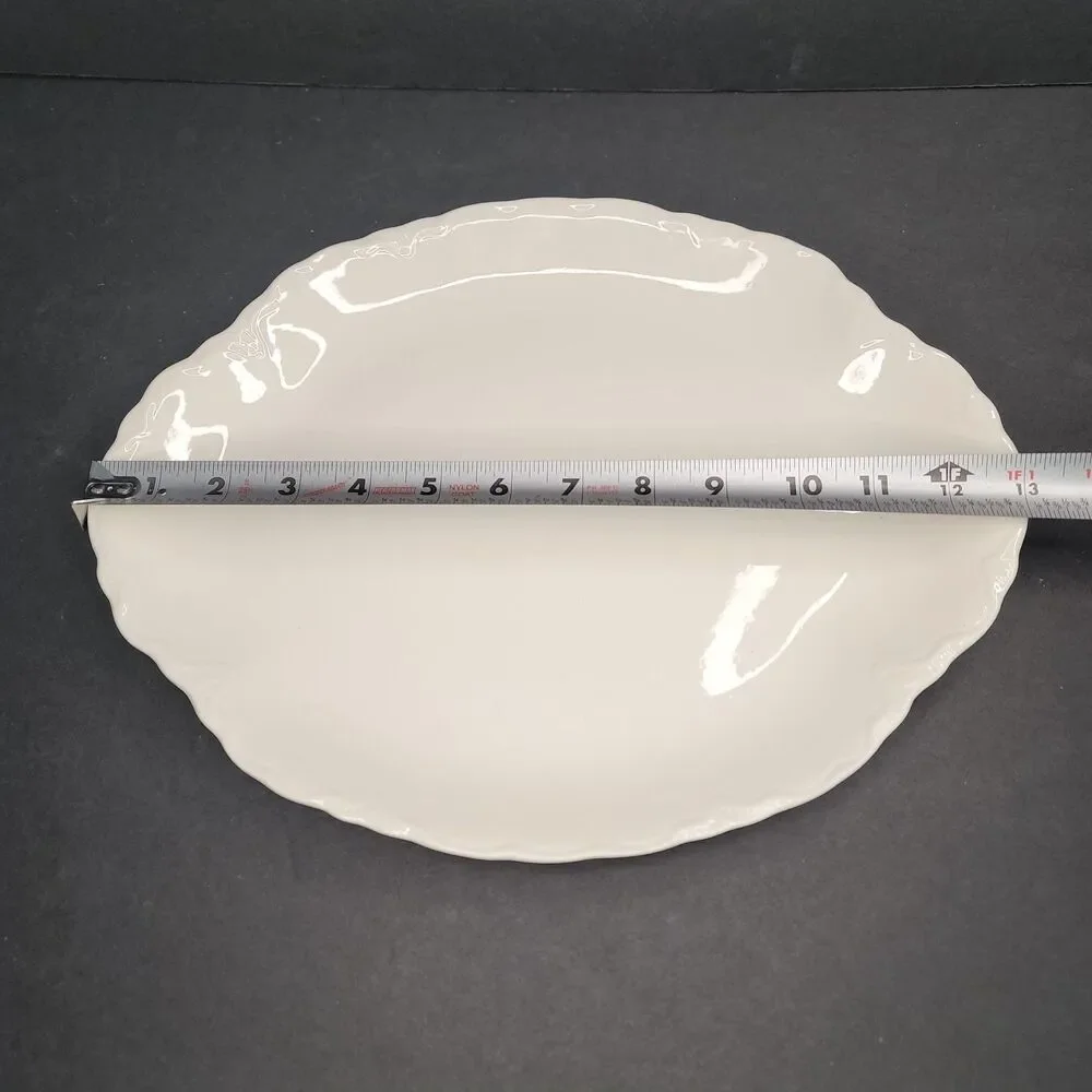 Vintage White Ceramic Oval Serving Platter Embossed USA Bottom Farmhouse 13